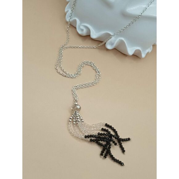 Swarovski Elements Crystal Chain Lariat Tassel 34" Flapper Style Necklace - Picture 4 of 7